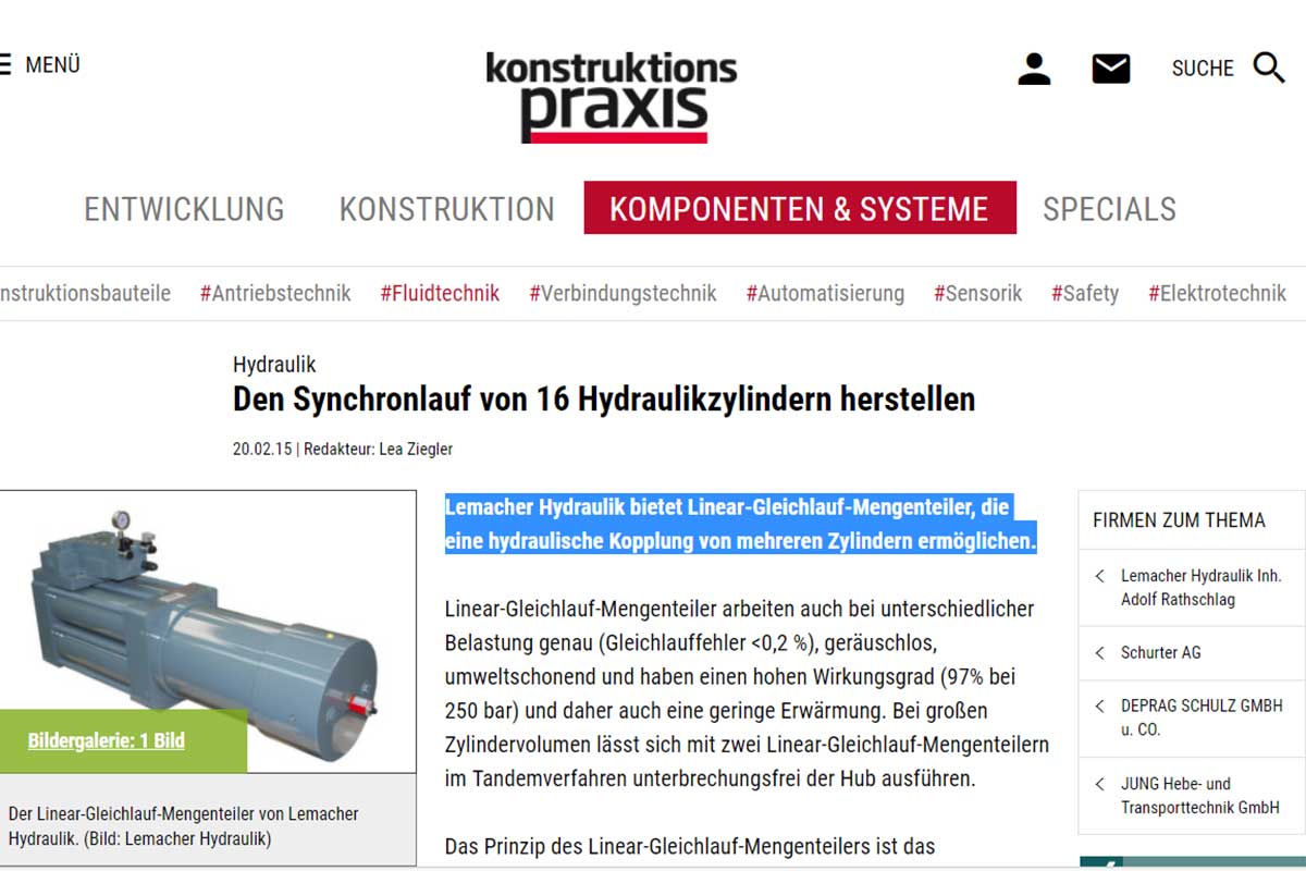 Den Synchronlauf von 16 Hydraulikzylindern herstellen