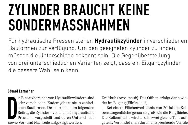 Zylinder brauchen keine Sondermaßnahmen